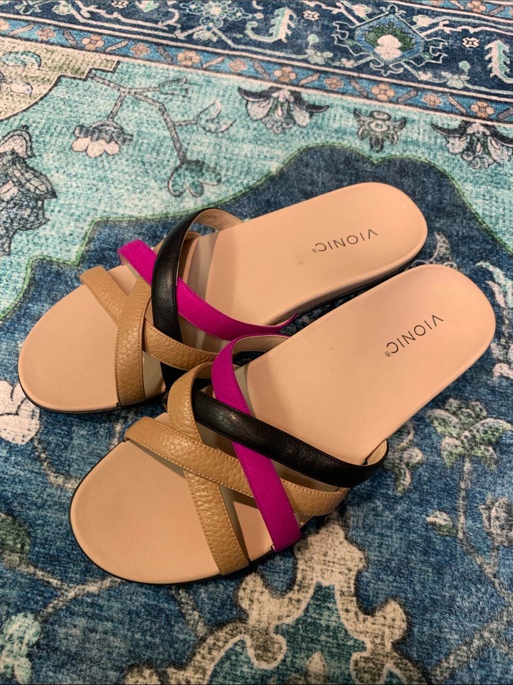 Vionic Dava leather sandals shoes qvc new purple tan black 11